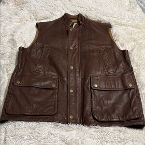 Orvis Munitions Brown Smooth Leather Cargo Outdoor Hunting Vest “Vintage” XL